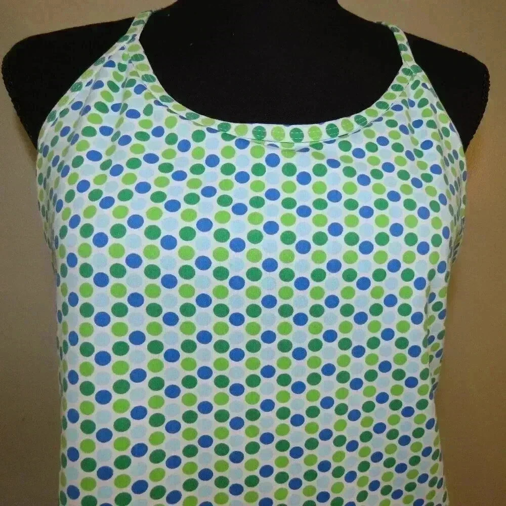 Lands End Green Blue Polka Dot Racer Back Tank Shelf Bra Size 10-12 - Picture 3 of 11